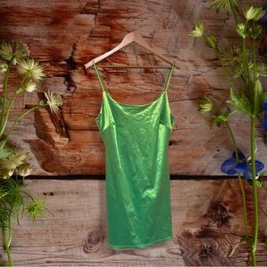 |SOLD!|Neon green silk spaghetti strap dress